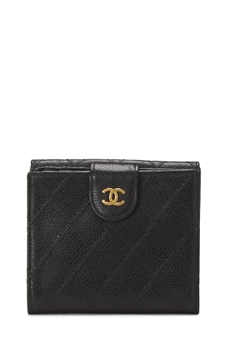 Chanel,  Black Caviar Compact Wallet, Black