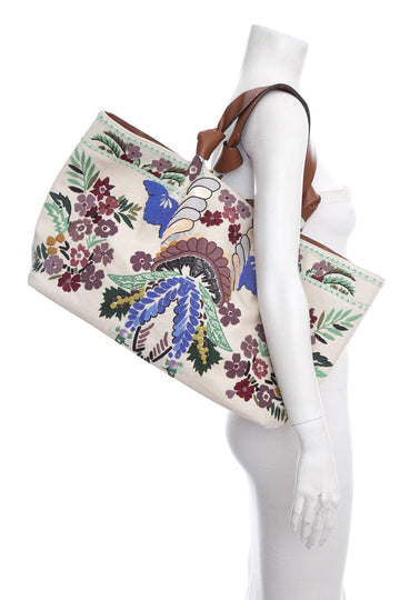 Valentino Garavani Atelier Purple & Green Embroidered Floral Tote