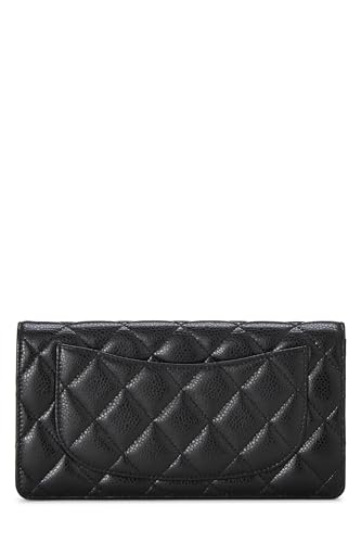 Chanel,  Black Quilted Caviar Classic Long Yen Wallet, Black