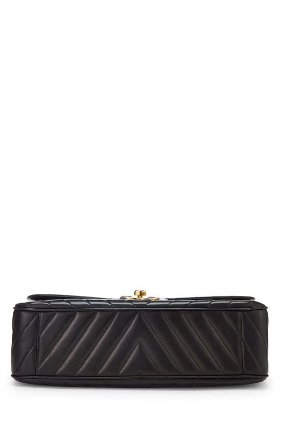 CHANEL,  Black Chevron Lambskin Half Flap Maxi, Black