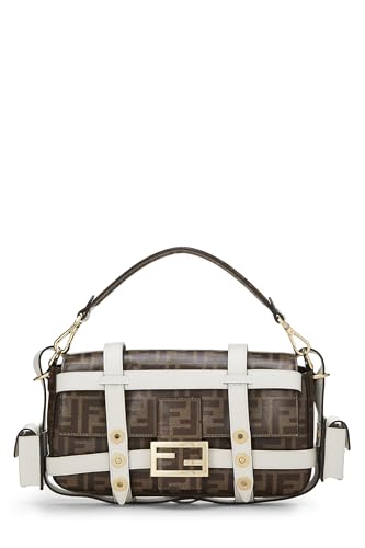 Fendi,  White Zucca Coated Canvas Cage Baguette, White