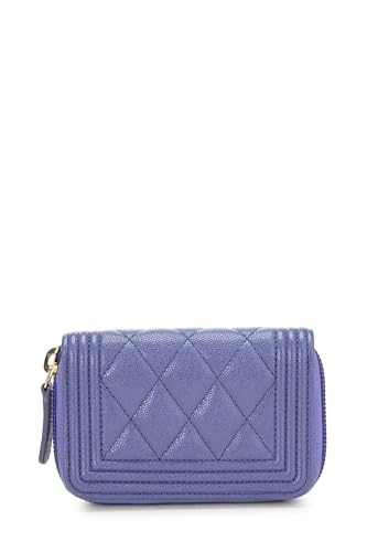 Chanel,  Purple Quilted Caviar Boy Zip Around Coin Purse, Purple