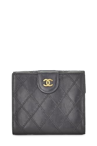 Chanel,  Black Quilted Lambskin Compact Wallet, Black