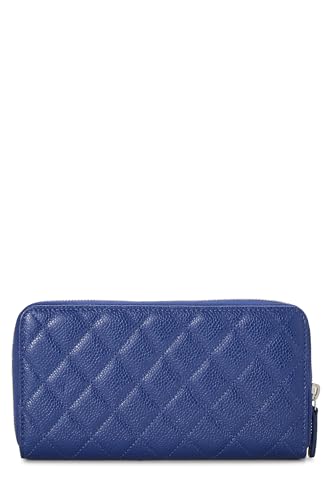 Chanel,  Blue Quilted Caviar Zip Around Wallet, Blue