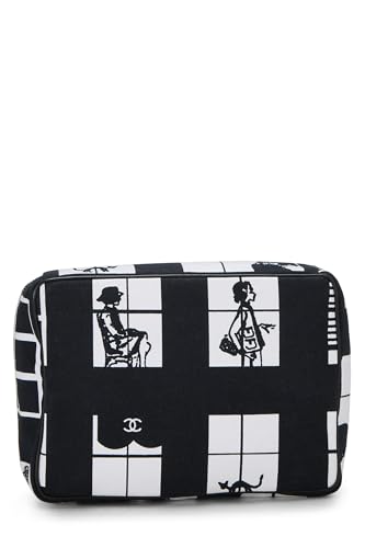 Chanel,  Black & White Canvas Coco Window Cosmetic Pouch, Black