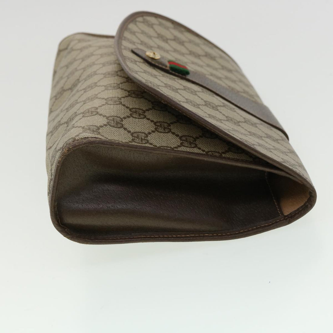 GUCCI GG Canvas Web Sherry Line Clutch Bag Beige Red Green 15601031 32362