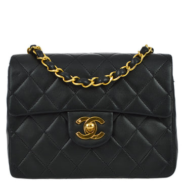 Chanel 1991-1994 Black Lambskin Mini Classic Square Flap Bag 17