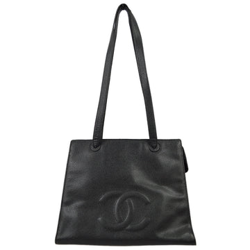 Chanel 1997-1999 Black Caviar Skin Zipper Top Tote 35