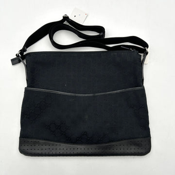 GUCCI Monogram Calfskin Perforated Medium Flat Messenger Bag Black gu8829ss