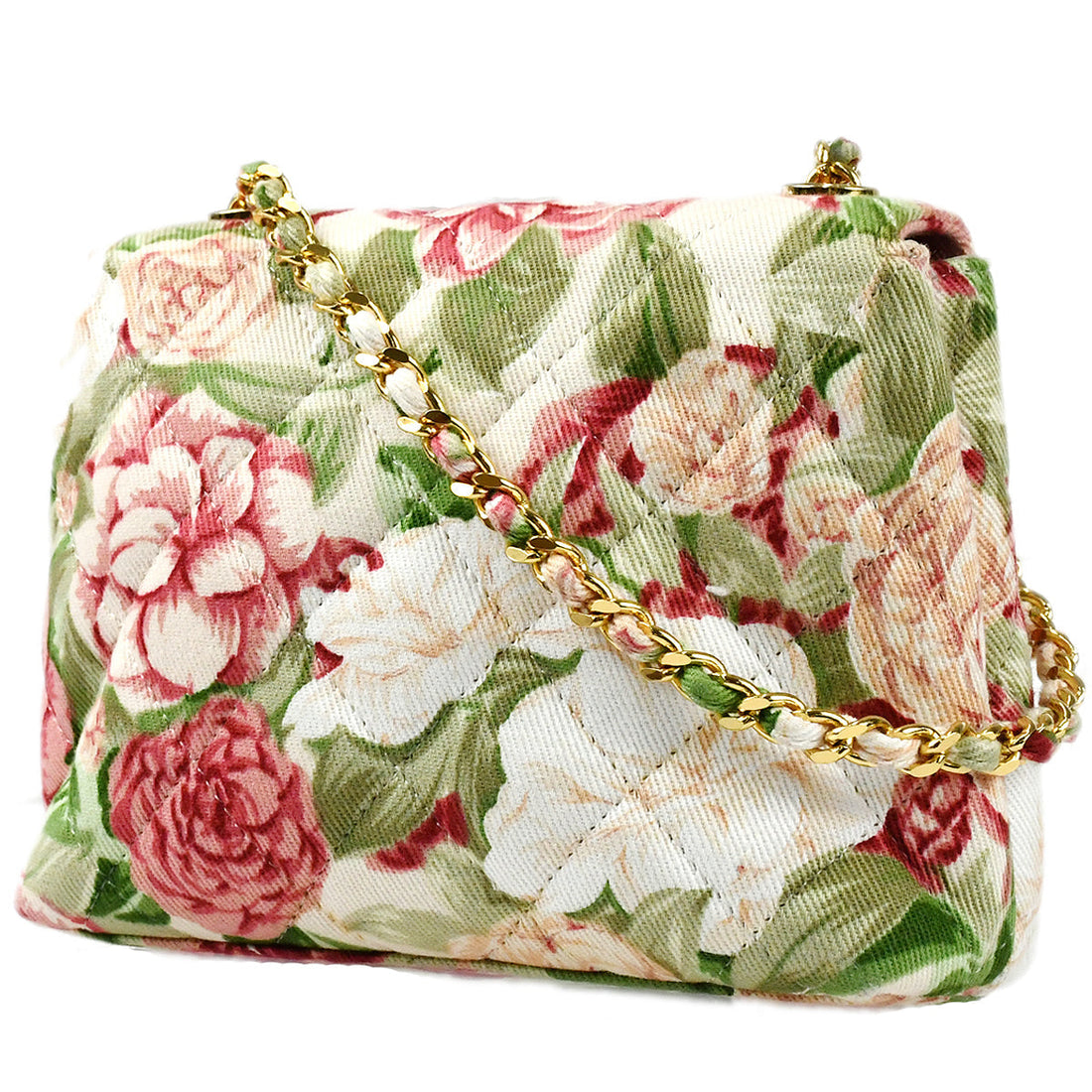 Chanel 1997-1999 Camellia Printed Chain Shoulder Bag