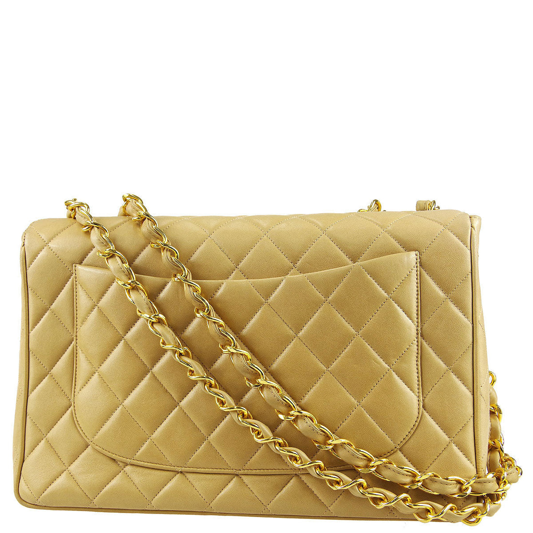 Chanel 1994-1996 * Classic Flap Jumbo Double Chain Shoulder Bag Beige Lambskin