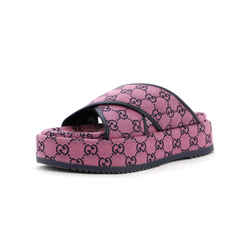 Women's Criss Cross Platform Slide Sandals GG Canvas