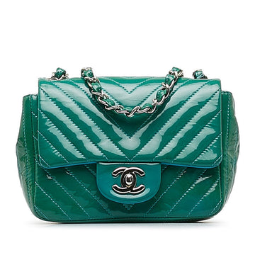 Chanel Cocomark V Stitch Chain Shoulder Bag Emerald Green Patent Leather Ladies CHANEL