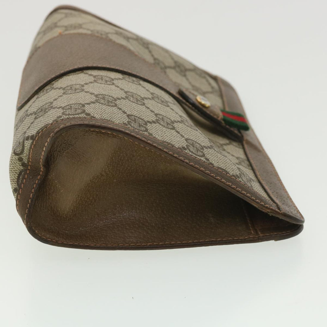 GUCCI Web Sherry Line GG Canvas Clutch Bag PVC Leather Beige Green 89 36430