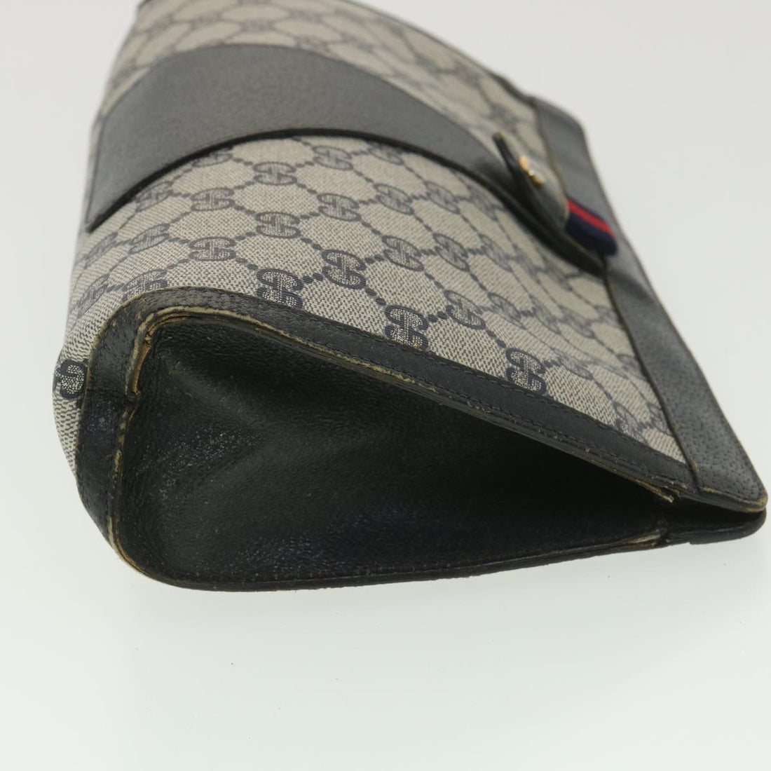 GUCCI Sherry Line GG Canvas Clutch Bag PVC Leather Navy Red 89 36432