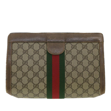GUCCI Web Sherry Line GG Canvas Clutch Bag PVC Leather Beige Green 89 36433
