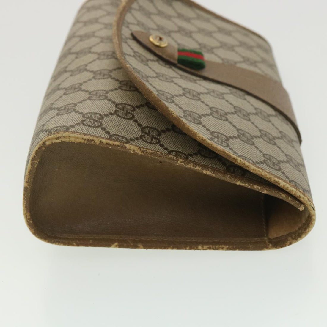 GUCCI Web Sherry Line GG Canvas Clutch Bag PVC Leather Beige Green 89 36492