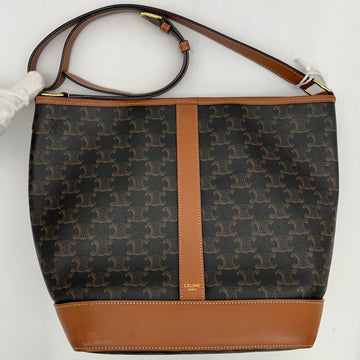 CELINE Triomphe Canvas Calfskin Medium Bucket Bag Tan LA35846