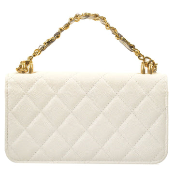 CHANEL Matelasee Caviar Skin 2Way Chain Shoulder Bag White