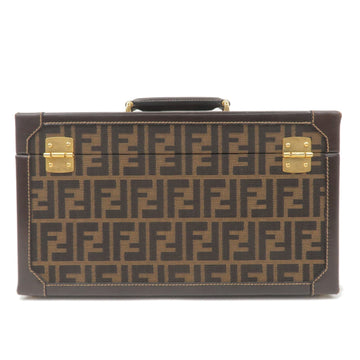 FENDI Zucca Canvas Leather Vanity Bag Makeup Box Khaki Black