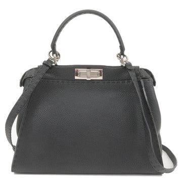 FENDI Selleria Peekaboo Regular Leather 2WAY Bag Black 8BN226