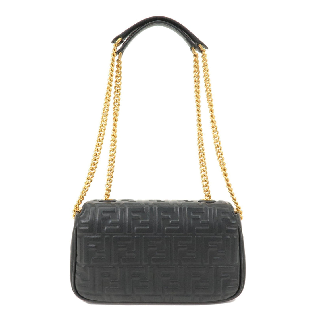FENDI Zucca Baguette Leather 2Way Shoulder Bag Black 8BR793