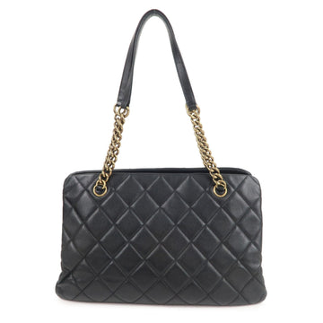 CHANEL Matelasse Lamb Skin Chain Shoulder Bag Black Bags Glimer Gold