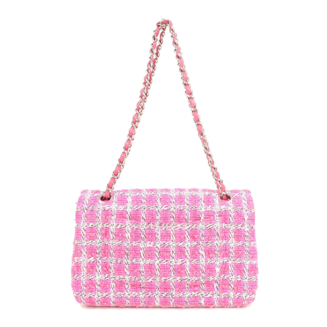 CHANEL Matelasse 25 Tweed Leather Chain W Flap Shoulder Bag Pink