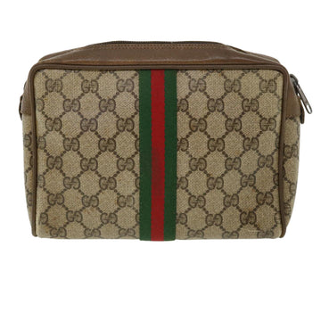 GUCCI Web Sherry Line GG Canvas Clutch Bag PVC Leather Beige Green 37094