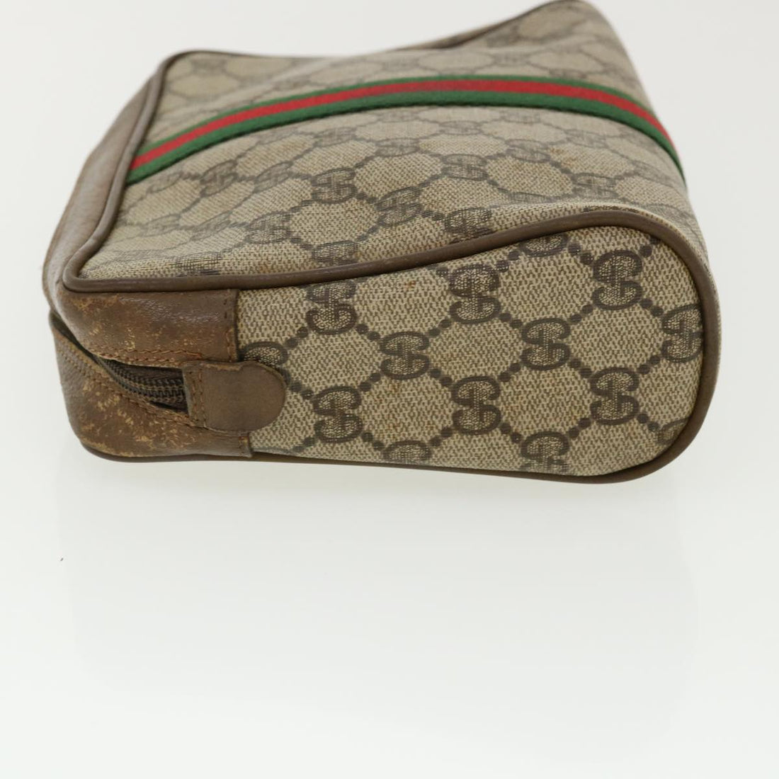 GUCCI Web Sherry Line GG Canvas Clutch Bag PVC Leather Beige Green 37094