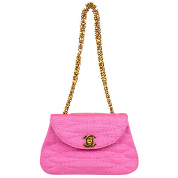 Chanel * 1991-1994 Diagonal Stitch Handbag Mini Pink Canvas