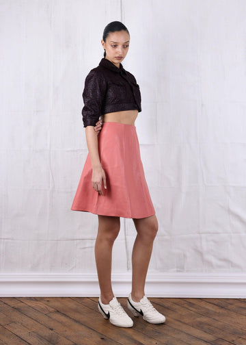 Prada Coral A-lined leather midi skirt