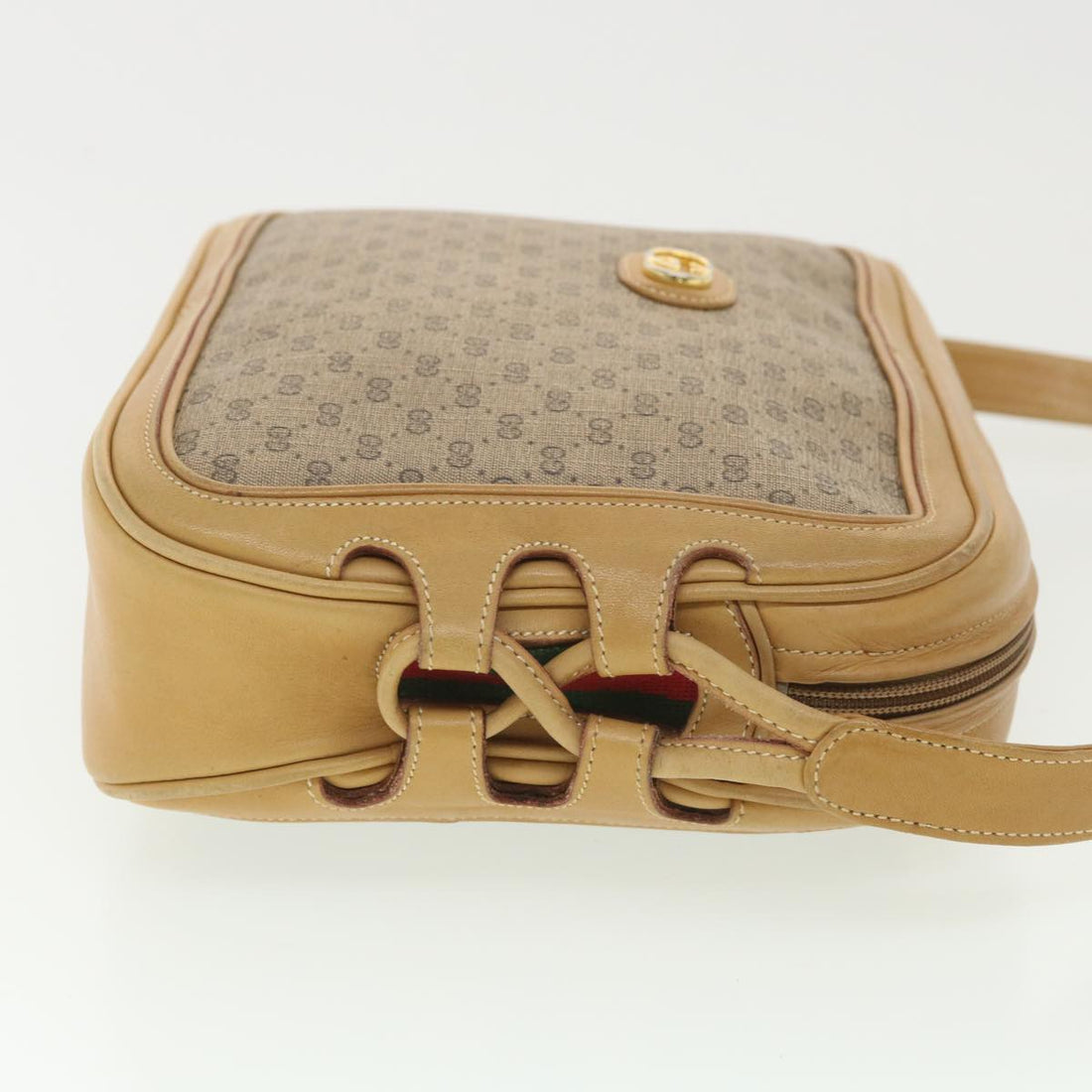GUCCI Web Sherry Line Micro GG Canvas Shoulder Bag PVC Leather Beige 37409