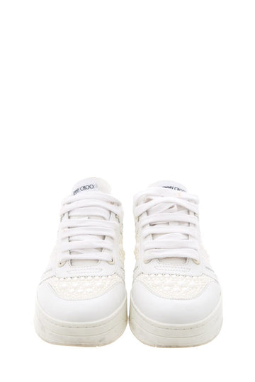 Jimmy Choo White Pearl Lace Up Sneakers SZ 39.5