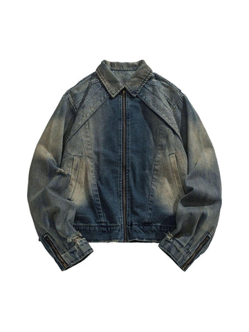 Makersluxe High Street Hip-hop Distressed Washed Denim Jacket