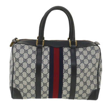 GUCCI GG Canvas Sherry Line Boston Bag PVC Leather Gray Red Navy 38098