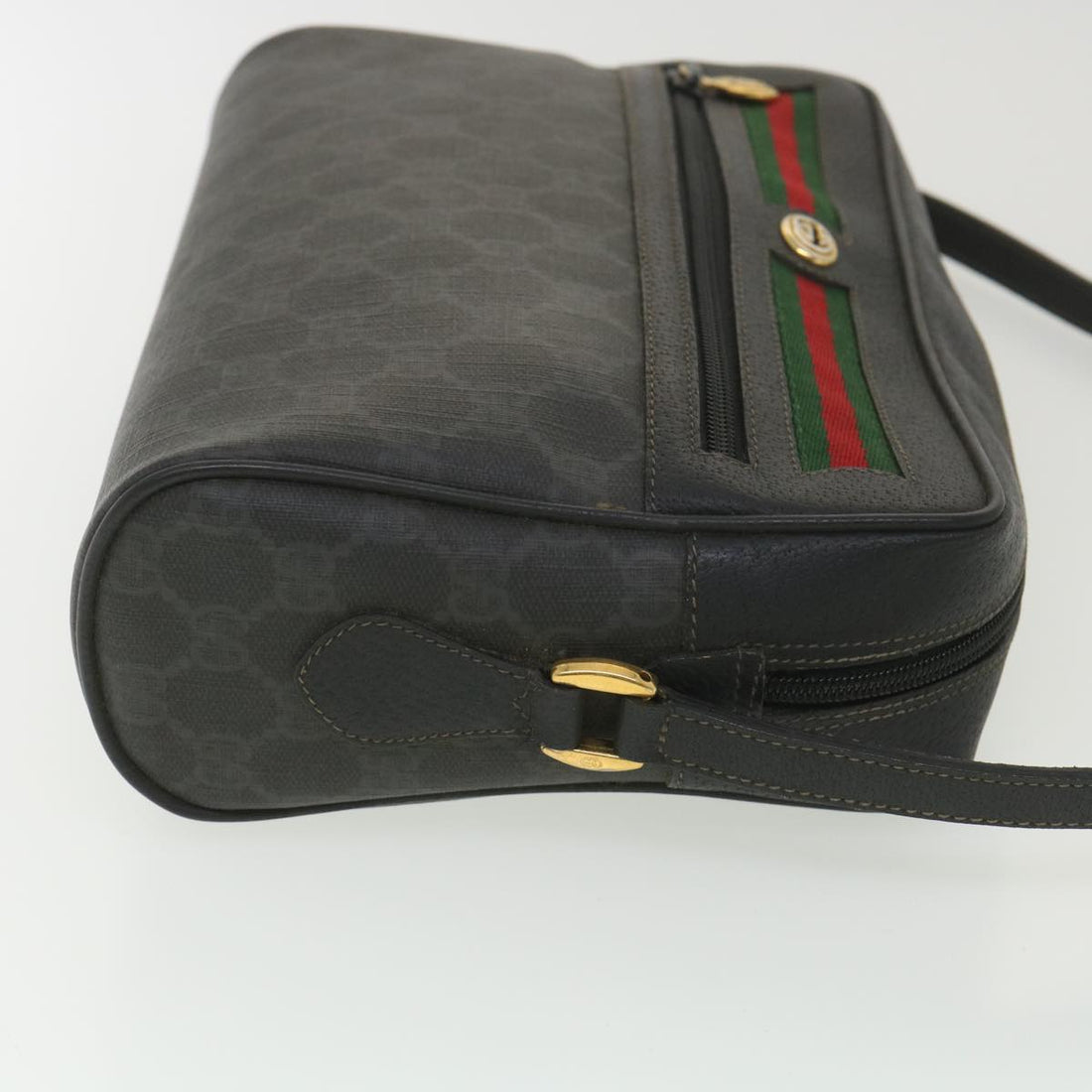 GUCCI GG Canvas Web Sherry Line Shoulder Bag Black Red 119.02.088 38314
