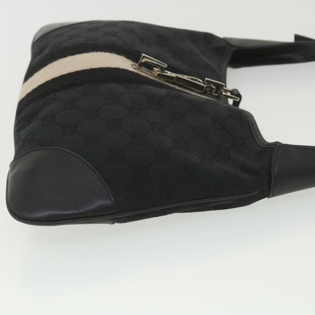 GUCCI GG Canvas Sherry Line Jackie Shoulder Bag Black Beige 4057 38433