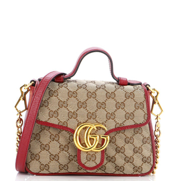 GG Marmont Top Handle Flap Bag Diagonal Quilted GG Canvas Mini
