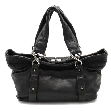 CHANEL CHANEL 2.55 Mattress  Bag Handbag Turn-Lock Leather Black Black Silver Gold