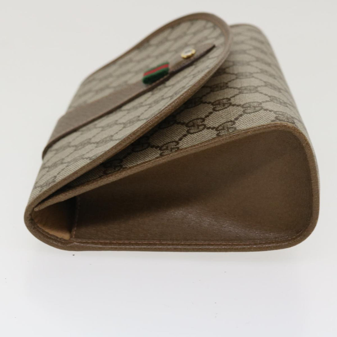 GUCCI Web Sherry Line GG Canvas Clutch Bag PVC Leather Beige Green 39026
