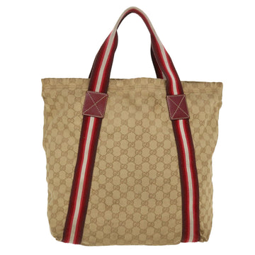 GUCCI GG Canvas Sherry Line Tote Bag Beige Red white 189669 39608