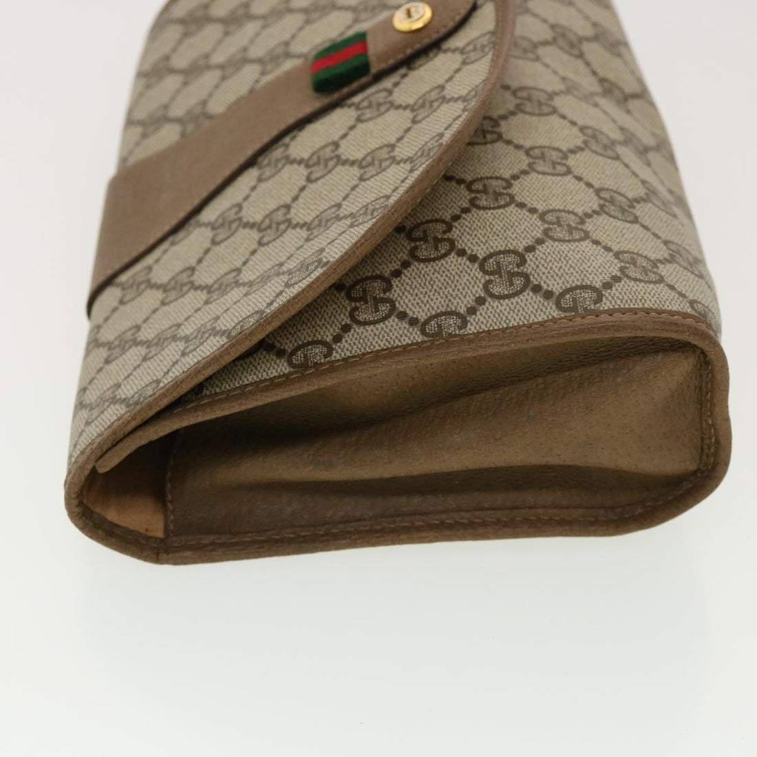 GUCCI Web Sherry Line GG Canvas Clutch Bag PVC Leather Beige Green 39950