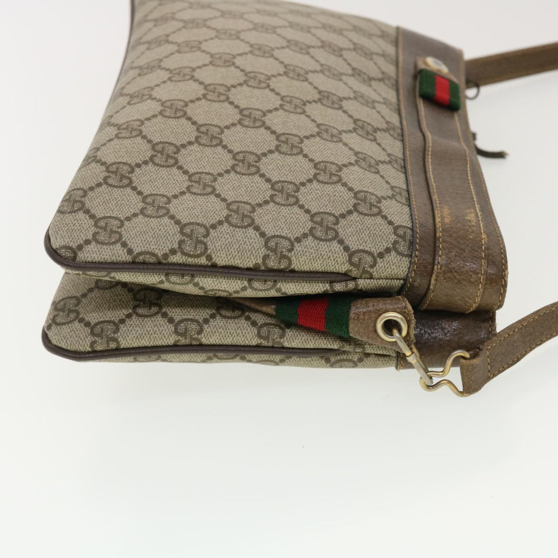 GUCCI Web Sherry Line GG Canvas Shoulder Bag PVC Leather Beige Green 39953