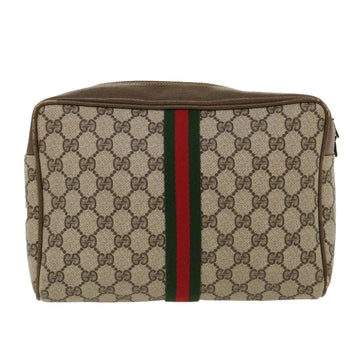 GUCCI Web Sherry Line GG Canvas Shoulder Bag PVC Leather Beige Green 39955