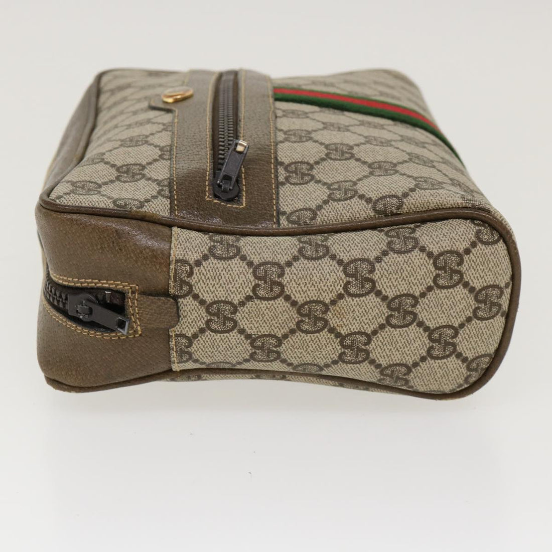 GUCCI Web Sherry Line GG Canvas Shoulder Bag PVC Leather Beige Green 39955
