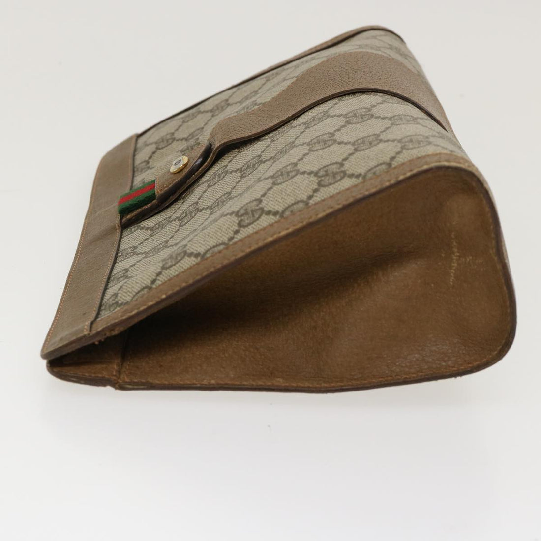 GUCCI Web Sherry Line GG Canvas Clutch Bag PVC Leather Beige Green 39957