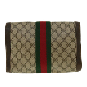GUCCI Web Sherry Line GG Canvas Clutch Bag PVC Leather Beige Green 39958
