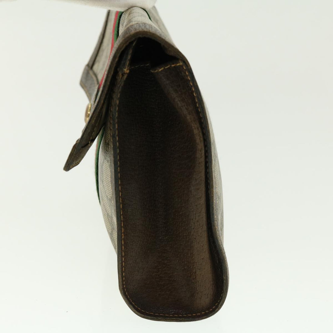 GUCCI Web Sherry Line GG Canvas Clutch Bag PVC Leather Beige Green 39958