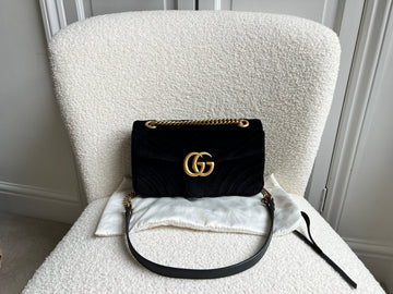 Gucci Small Black Velvet Marmont Shoulder Bag